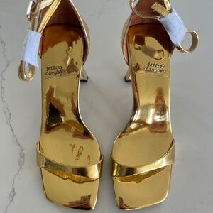 Jeffrey Campbell Gold Heeled Sandals size 8, never worn!
